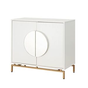 Home Source 31.5'' White Modern Bar Cabinet, Wooden Double Door Cabinet with Half Moon Handles, Storage Cabinet with Wine Rack, Solid Metal Legs, Spacious Counter Top