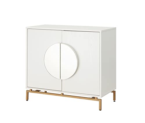 Home Source 31.5'' White Modern Bar Cabinet, Wooden Double Door Cabinet with Half Moon Handles, Storage Cabinet with Wine Rack, Solid Metal Legs, Spacious Counter Top