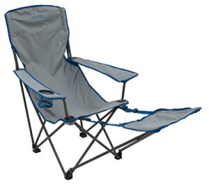 alps mountaineering escape lounge camping chairs for adults with footrest and adjustable armrests, sturdy steel frame, compact foldable design, and carry bag, gray/blue - new