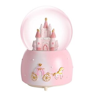 castle snow globes luminous music box cartoon snow house automatic snowfall crystal ball with color changing led lights home decoration birthday wedding for kids adults (pink)