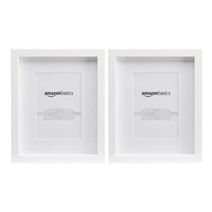amazon basics rectangular photo picture frame, 8" x 10" or 5" x 7" with mat, pack of 2, white, 11.25 x 9.25 inches