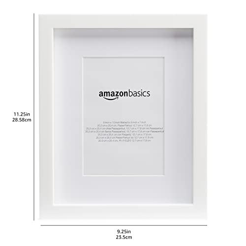 Amazon Basics Rectangular Photo Picture Frame, 8" x 10" or 5" x 7" with mat, Pack of 2, White, 11.25 x 9.25 inches