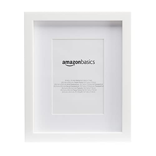 Amazon Basics Rectangular Photo Picture Frame, 8" x 10" or 5" x 7" with mat, Pack of 2, White, 11.25 x 9.25 inches