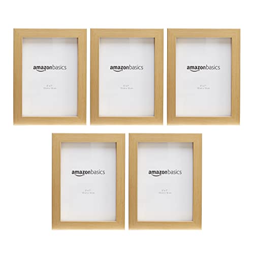 Amazon Basics Rectangular Photo Picture Frame, 5" x 7", Pack of 5, Gold, 6.2 x 8.2 inches