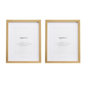 amazon basics rectangular photo picture frame, 11" x 14" or 8" x 10" with mat, pack of 2, gold, 12.28 x 15.18 inches
