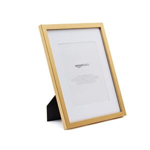 Amazon Basics Rectangular Photo Picture Frame, 11" x 14" or 8" x 10" with mat, Pack of 2, Gold, 12.28 x 15.18 inches