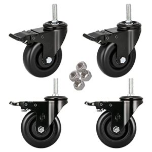 stem caster wheels 5 inch casters with safety dual locking 1500lbs heavy duty threaded stem casters no noise swivel castors with brakes 1/2”-13x1.5”