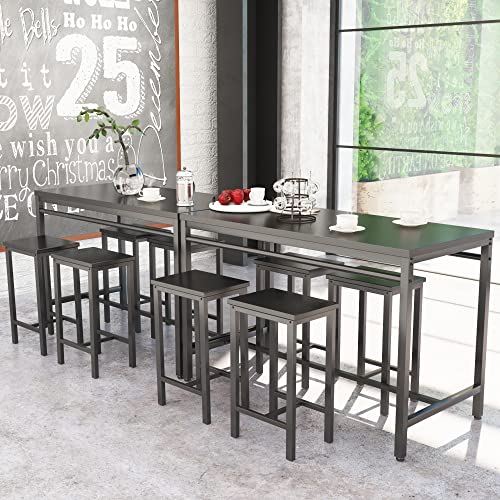 AWQM 5 Piece Bar Table Set, Modern Counter Height Dining Table and Chairs Set for 4, Wood Kitchen Table and 4 Bar Stools for Small Spaces, Apartment, Pub, Dining Room (Black)