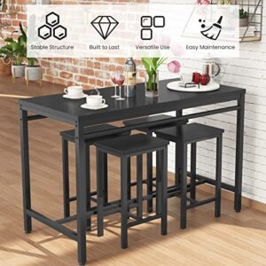 AWQM 5 Piece Bar Table Set, Modern Counter Height Dining Table and Chairs Set for 4, Wood Kitchen Table and 4 Bar Stools for Small Spaces, Apartment, Pub, Dining Room (Black)