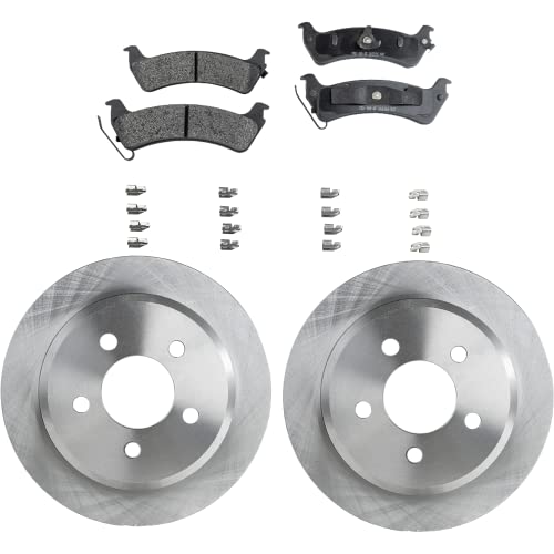 SureStop Rear Brake Disc and Pad Kit 2-Wheel Set Compatible With 1994-1998 Jeep Grand Cherokee Semi-Metallic, 5 Lugs, Cast Iron