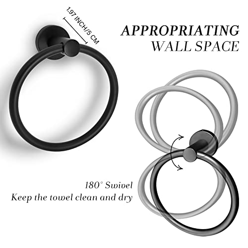 Black Towel Ring，Hand Towel Holder for Bathroom Wall Mounted，Bathroom Towel Holder,Bathroom Towel-Racks,Bathroom Hardware Simple Round Towel Hanger SUS 304 Stainless Steel (Black)