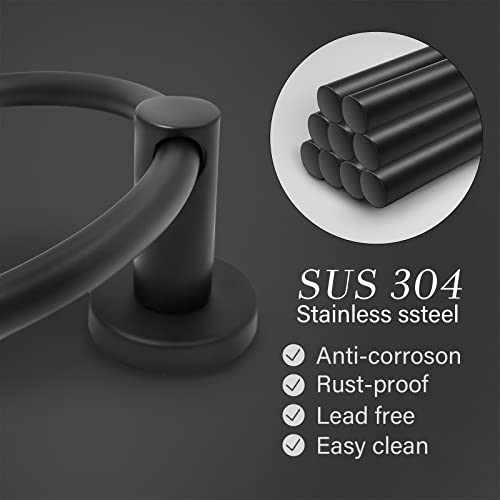 Black Towel Ring，Hand Towel Holder for Bathroom Wall Mounted，Bathroom Towel Holder,Bathroom Towel-Racks,Bathroom Hardware Simple Round Towel Hanger SUS 304 Stainless Steel (Black)