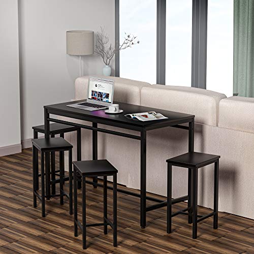 MIERES 4, Counter Height Table & Stools, Bar Chairs, Kitchen Dining Table Set for Breakfast Nook, Small Space Living Room, Black