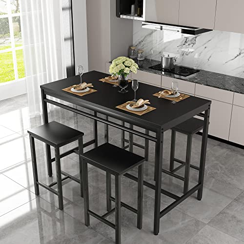 MIERES 4, Counter Height Table & Stools, Bar Chairs, Kitchen Dining Table Set for Breakfast Nook, Small Space Living Room, Black