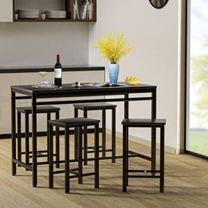 MIERES 4, Counter Height Table & Stools, Bar Chairs, Kitchen Dining Table Set for Breakfast Nook, Small Space Living Room, Black