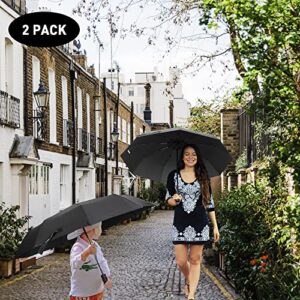 LOVELY RAIN 2 PACKS Travel Umbrella Compact Windproof Automatic Folding Umbrellas (Black + Black)