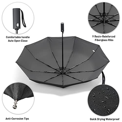 LOVELY RAIN 2 PACKS Travel Umbrella Compact Windproof Automatic Folding Umbrellas (Black + Black)