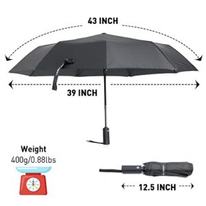 LOVELY RAIN 2 PACKS Travel Umbrella Compact Windproof Automatic Folding Umbrellas (Black + Black)