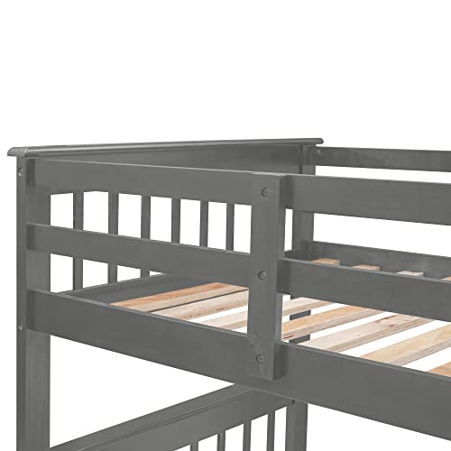 Harper & Bright Designs Twin Over Full Bunk Bed with Storage Drawer, Wood Bunk Beds with Stairway, Storage Shelf and Full-Length Guard Rail, Kids bunk Bed Twin Over Full, No Box Spring Needed (Gray)