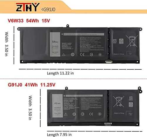 ZTHY 41Wh G91J0 Battery Replacement for Dell Latitude 3320 3330 3420 3520 Inspiron 3510 3511 3515 3520 3525 3530 5320 5330 5410 5415 5418 5518 5430 5435 7415 7420 2-in-1 Vostro 5620 5625 V6W33 TN70C