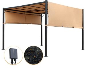 pergolas gazebo for patios 10 * 10 metal gazebo canopy tent with sliding adjustable canopy weather-resistant fabric quality materials solar powered led for patio outside garden backyard,tan