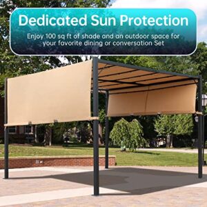 Pergolas Gazebo for Patios 10 * 10 Metal Gazebo Canopy Tent with Sliding Adjustable Canopy Weather-Resistant Fabric Quality Materials Solar Powered Led for Patio Outside Garden Backyard,Tan