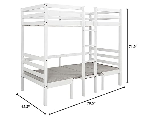 Twin Over Twin Bunk Beds Convertible Dorm Loft Bed and Down Desk for Teens, Boys or Girls, No Box Spring Needed White