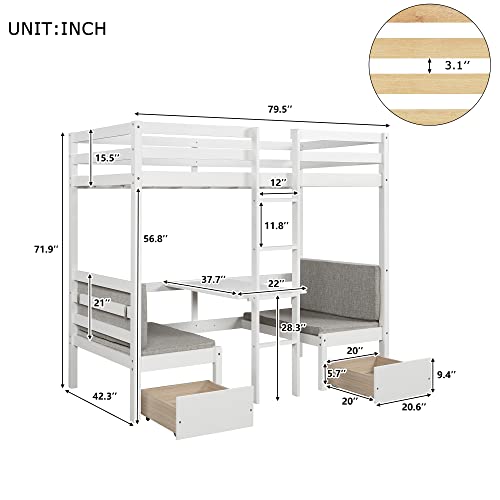 Twin Over Twin Bunk Beds Convertible Dorm Loft Bed and Down Desk for Teens, Boys or Girls, No Box Spring Needed White