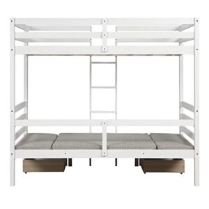 Twin Over Twin Bunk Beds Convertible Dorm Loft Bed and Down Desk for Teens, Boys or Girls, No Box Spring Needed White