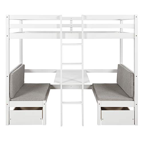 Twin Over Twin Bunk Beds Convertible Dorm Loft Bed and Down Desk for Teens, Boys or Girls, No Box Spring Needed White