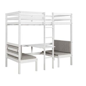 Twin Over Twin Bunk Beds Convertible Dorm Loft Bed and Down Desk for Teens, Boys or Girls, No Box Spring Needed White