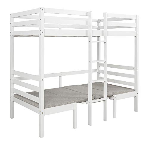 Twin Over Twin Bunk Beds Convertible Dorm Loft Bed and Down Desk for Teens, Boys or Girls, No Box Spring Needed White