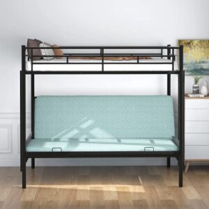 Twin Over Futon/Full Bunk Bed Convertible Metal Bunk Beds Couch and Bed for Kids Boys Girl Adults Teens Dorm, Black
