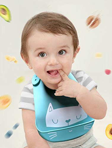 YINGJEE Baby Bibs Silicone Feeding Bibs, Weaning Waterproof Bibs with Food Crumb Catcher Pocket Baby Bibs Easily to Clean, Comfortable and Foldable