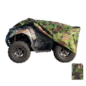 xyzctem waterproof atv cover, heavy duty meterial protects 4 wheeler from snow rain or sun, large size universal fits up to 82 inch most quads, elastic bottom trailerable at high speeds (camo)