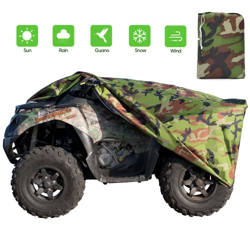 XYZCTEM Waterproof ATV Cover, Heavy Duty Meterial Protects 4 Wheeler from Snow Rain or Sun, Large Size Universal Fits up to 82 Inch Most Quads, Elastic Bottom Trailerable at High Speeds (Camo)