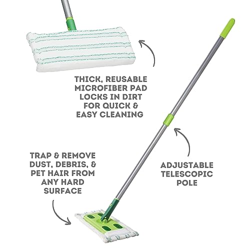 Quick Shine Sustainable Hard Surface Floor Mop Kit with 3 Reusable Pads & 1 Safer Choice Floor Finish Cleaner 16oz | Use Wet + Dry | Squirt, Spread, Done | Hardwood, Luxury Vinyl Plank, Laminate