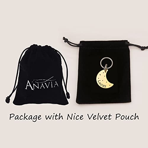 Anavia Starry Sky Theme Pet ID Tags in Half Moon & Star Shape, Personalized Dog Name Tag Cat Tag, Glossy Stainless Steel Gold Plated Black Rainbow Dog Collar Tag (Small, Moon Shape, Black)