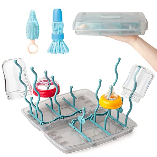 Portable Baby Bottle Drying Rack with Bottle Brush,Small Travel Cleaning Drying Bottle Kit for Baby Accessories