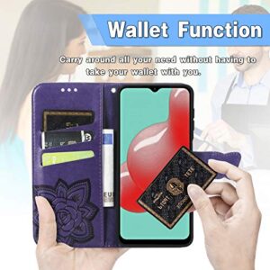 Wallet Case for Samsung Galaxy A03s,PU Leather Wallet Flip Protective Phone Case Wrist Strap Card Slots Holder Pocket Emboss Butterfly Flower Stand Case for Samsung Galaxy A03s Purple
