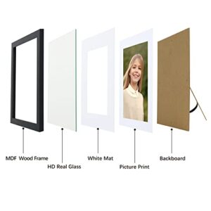 Picrit 8x10 Picture Frame for Wall Mounting or Table Top Display Set of 4, Made of High Definition Real Glass, Display 5x7 with Mat or 8x10 Without Mat