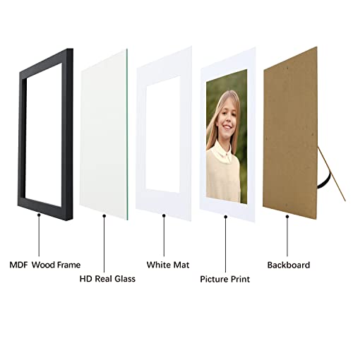 Picrit 8x10 Picture Frame for Wall Mounting or Table Top Display Set of 4, Made of High Definition Real Glass, Display 5x7 with Mat or 8x10 Without Mat