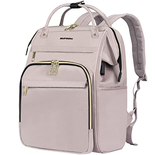 EMPSIGN Laptop Backpack for Women 15.6 Inch Travel Work Backpack, 35L Waterproof Backpack Pures with USB Port & RFID Blocking, Largre Capacity Casual College Backpack, Grey Pink