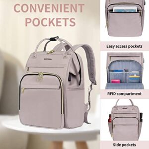 EMPSIGN Laptop Backpack for Women 15.6 Inch Travel Work Backpack, 35L Waterproof Backpack Pures with USB Port & RFID Blocking, Largre Capacity Casual College Backpack, Grey Pink