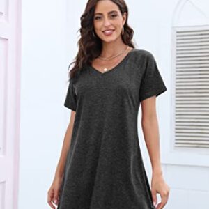 KKG Long Tunics for Women to Wear with Leggings, Short Sleeve Long Tops  to wear with Leggings V Neck Plus Size Summer Shirt Black