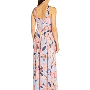 Adrianna Papell Women's Printed Chiffon Halter Gown, Opal/Coral Multi, 14