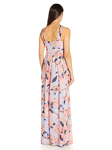 Adrianna Papell Women's Printed Chiffon Halter Gown, Opal/Coral Multi, 14