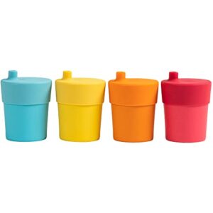 weesprout bamboo grow-with-me sippy cups, set of four 10 oz kids cups, double as baby sippy cups & toddler cups, made with all natural bamboo & 100% silicone, bite spout design, dishwasher safe