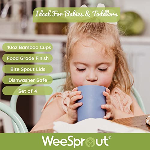 WeeSprout Bamboo Grow-With-Me Sippy Cups, Set of four 10 oz Kids Cups, Double as Baby Sippy Cups & Toddler Cups, Made With All Natural Bamboo & 100% Silicone, Bite Spout Design, Dishwasher Safe