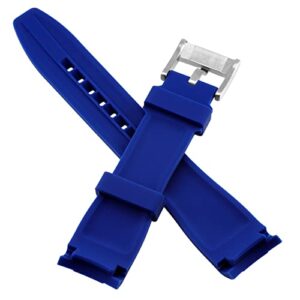 YISIWERA Premium Crafter Silicone Universal Curved Ends Blue Rubber 22mm Watch Band Strap Bracelet Brushed Stainless Steel Pin Buckle For Men Women